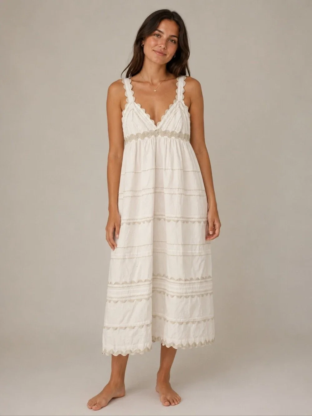 Sofie The Label Ric Rac Cream Tiered Eyelet Midi Dress Medium - Picture 1 of 10